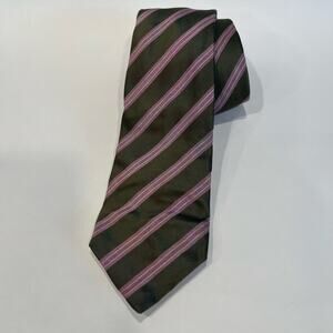 Luigi Borrelli Napoli 100% Silk Neck Tie Made in Italy Green Pink Stripes JP